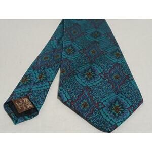 Park Lane Italian Silk Teal Geometric Pattern Tie